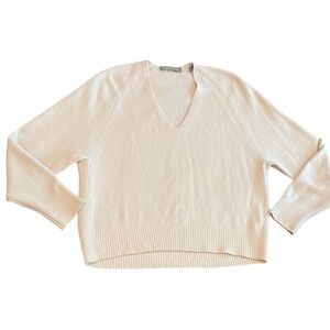 Vince 100% Cashmere Cream V-Neck Raglan Sleeve Sweater Relaxed Fit Size M